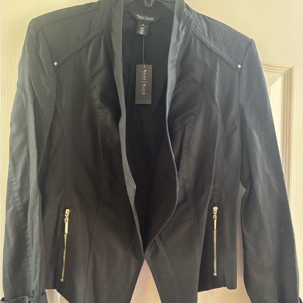 White House Black Market Black Blazer Asymmetrical Design